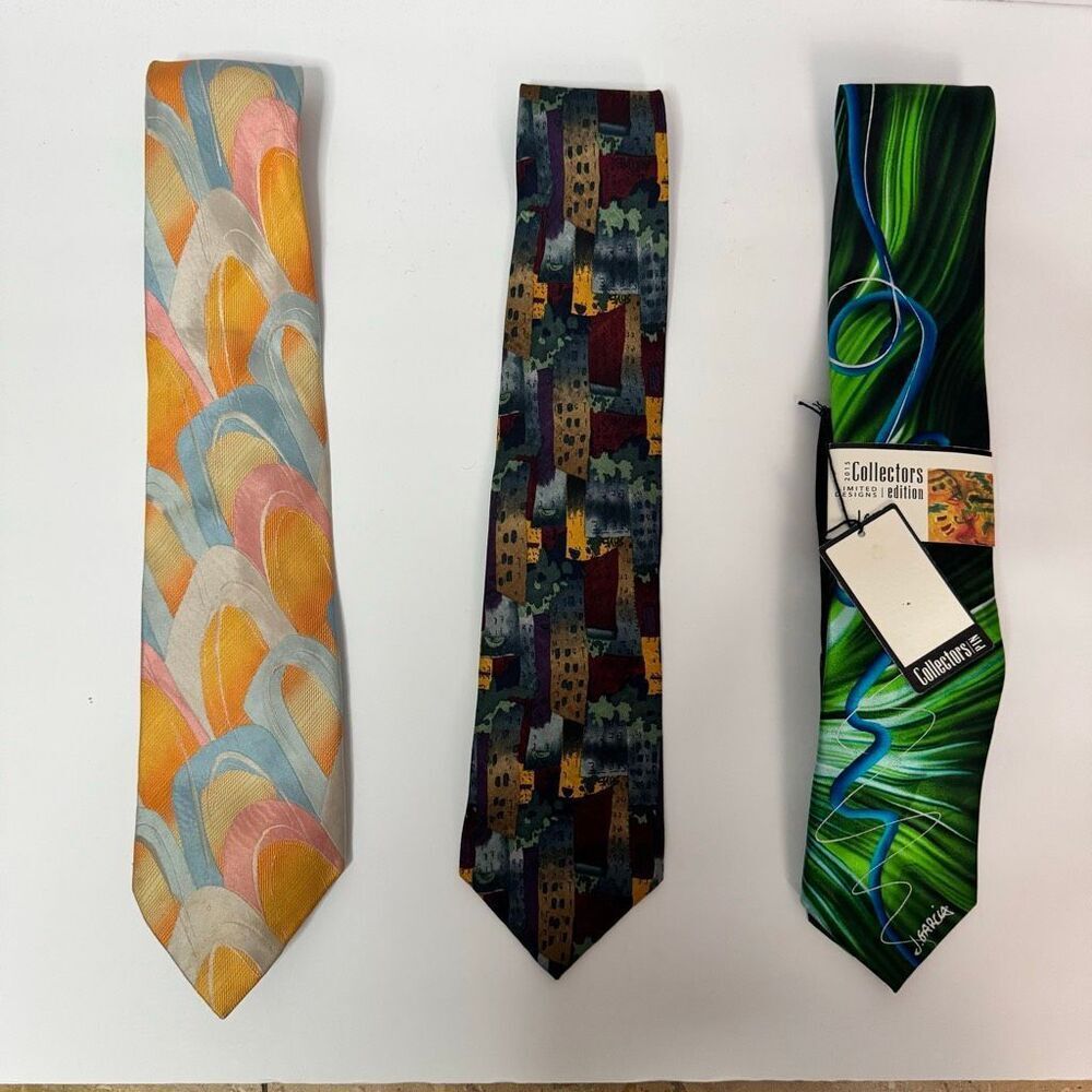 3 J Garcia Blue Yellow Green Designer Menswear Necktie Colorful Abstract Limited